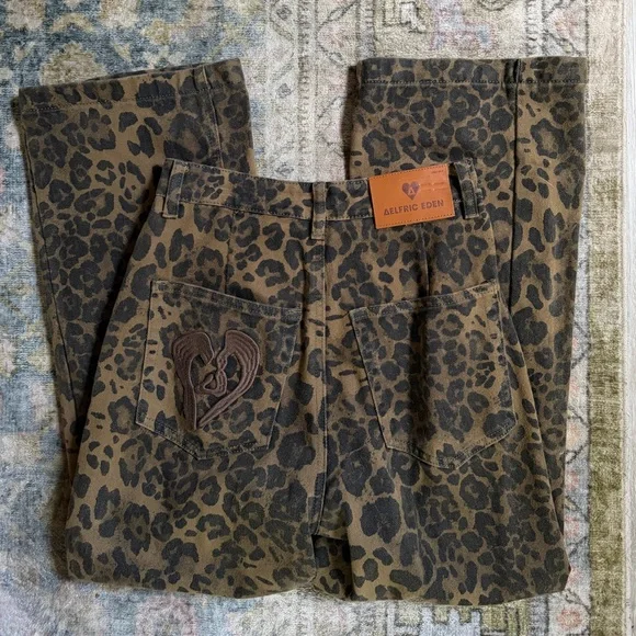 Aelfric Eden Brown Leopard Print Straight Leg Jeans - Picture 3 of 3